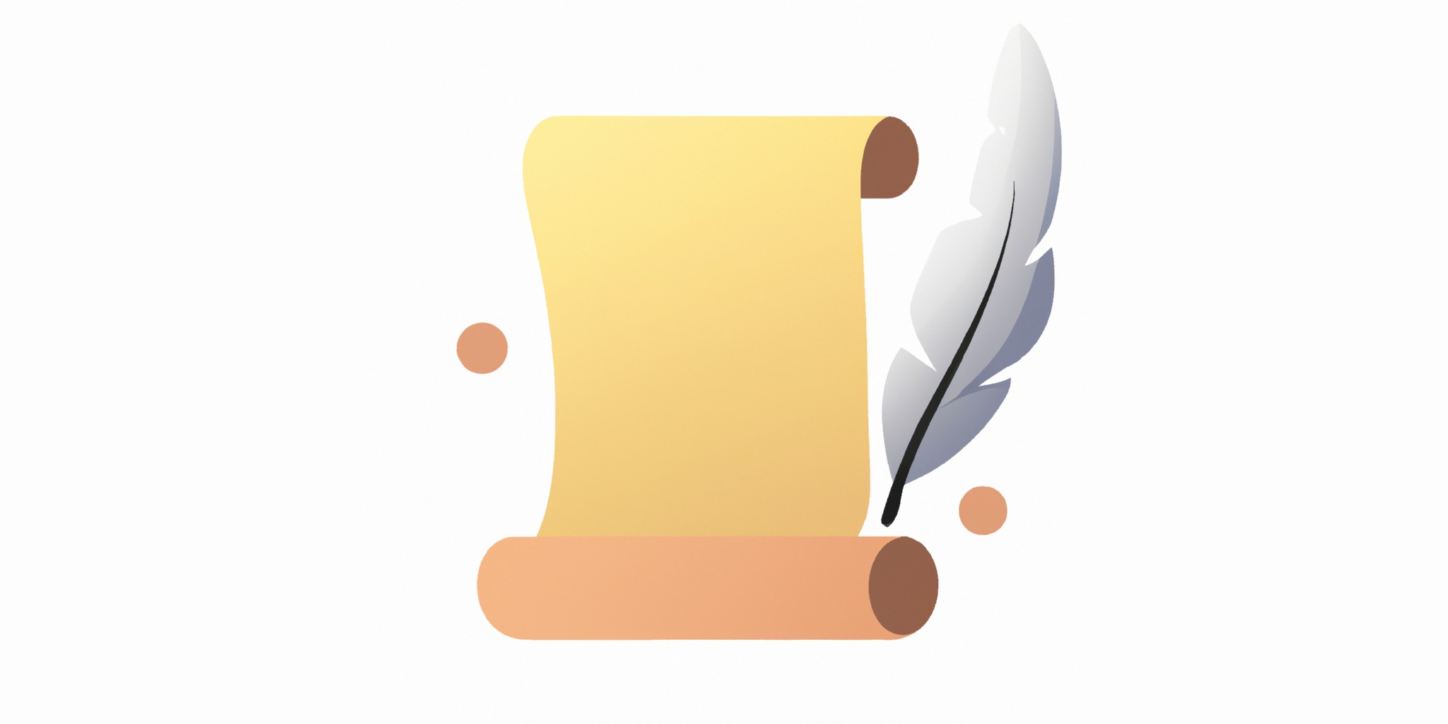 a quill and scroll in flat illustration style with gradients and white background