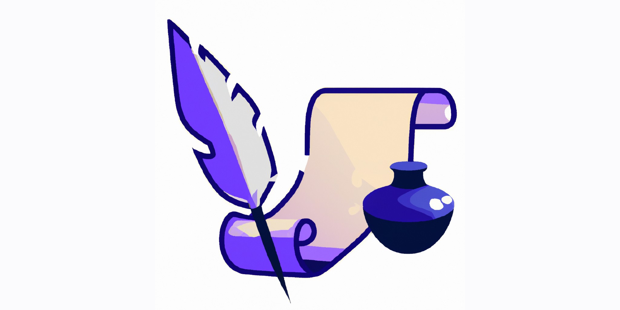 a quill and scroll in flat illustration style with gradients and white background