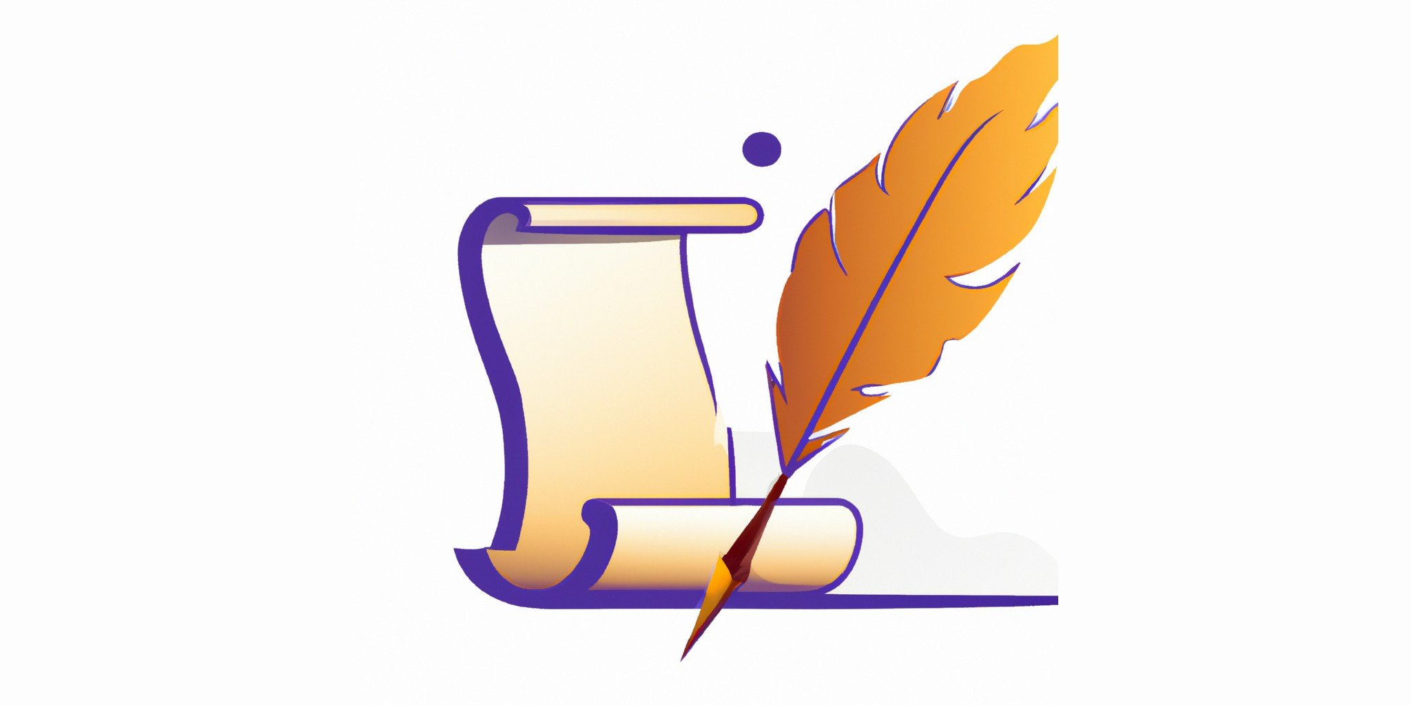 a quill and scroll in flat illustration style with gradients and white background