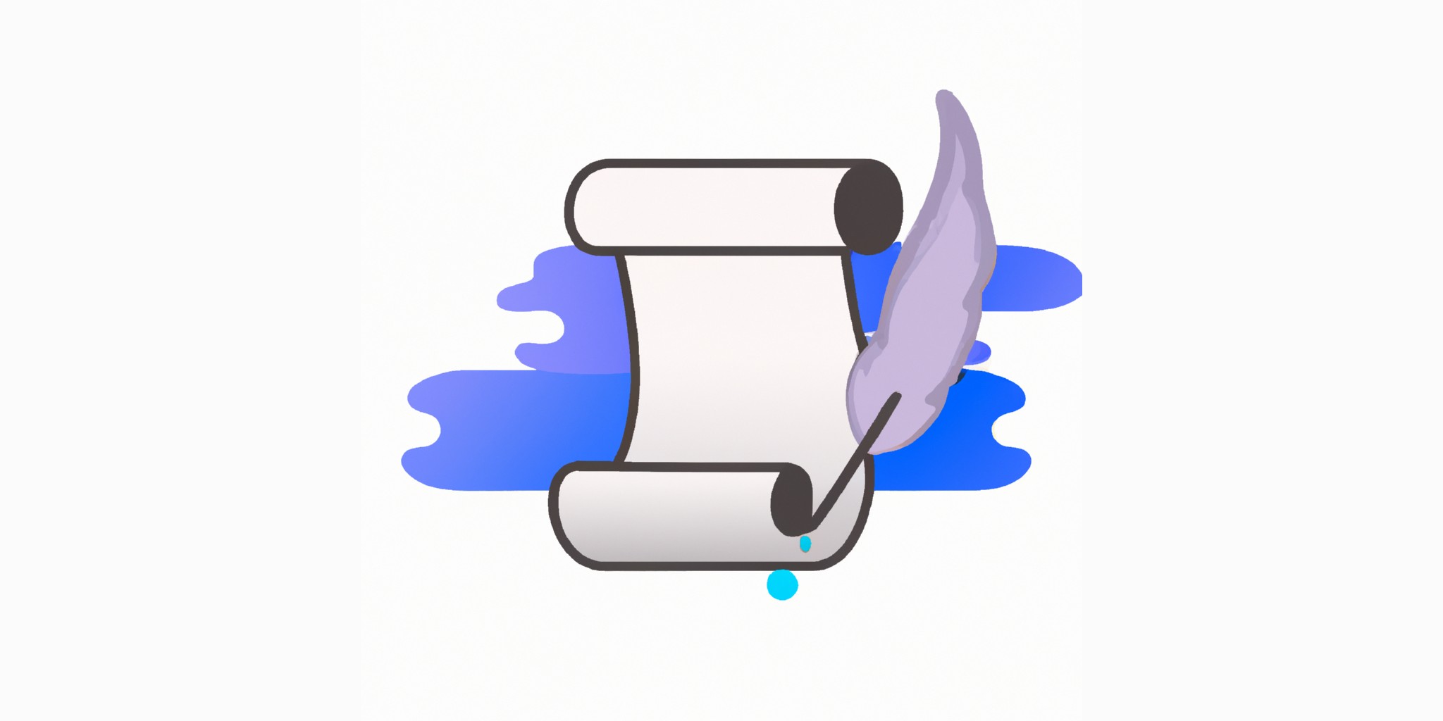 a quill and scroll in flat illustration style with gradients and white background