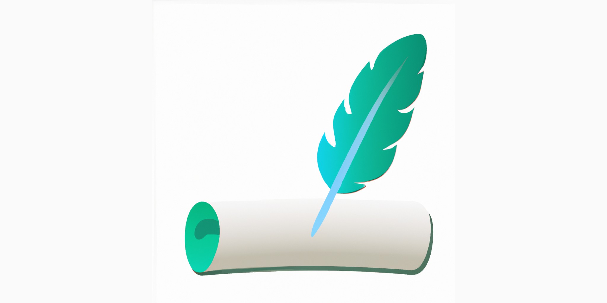 a quill and scroll in flat illustration style with gradients and white background