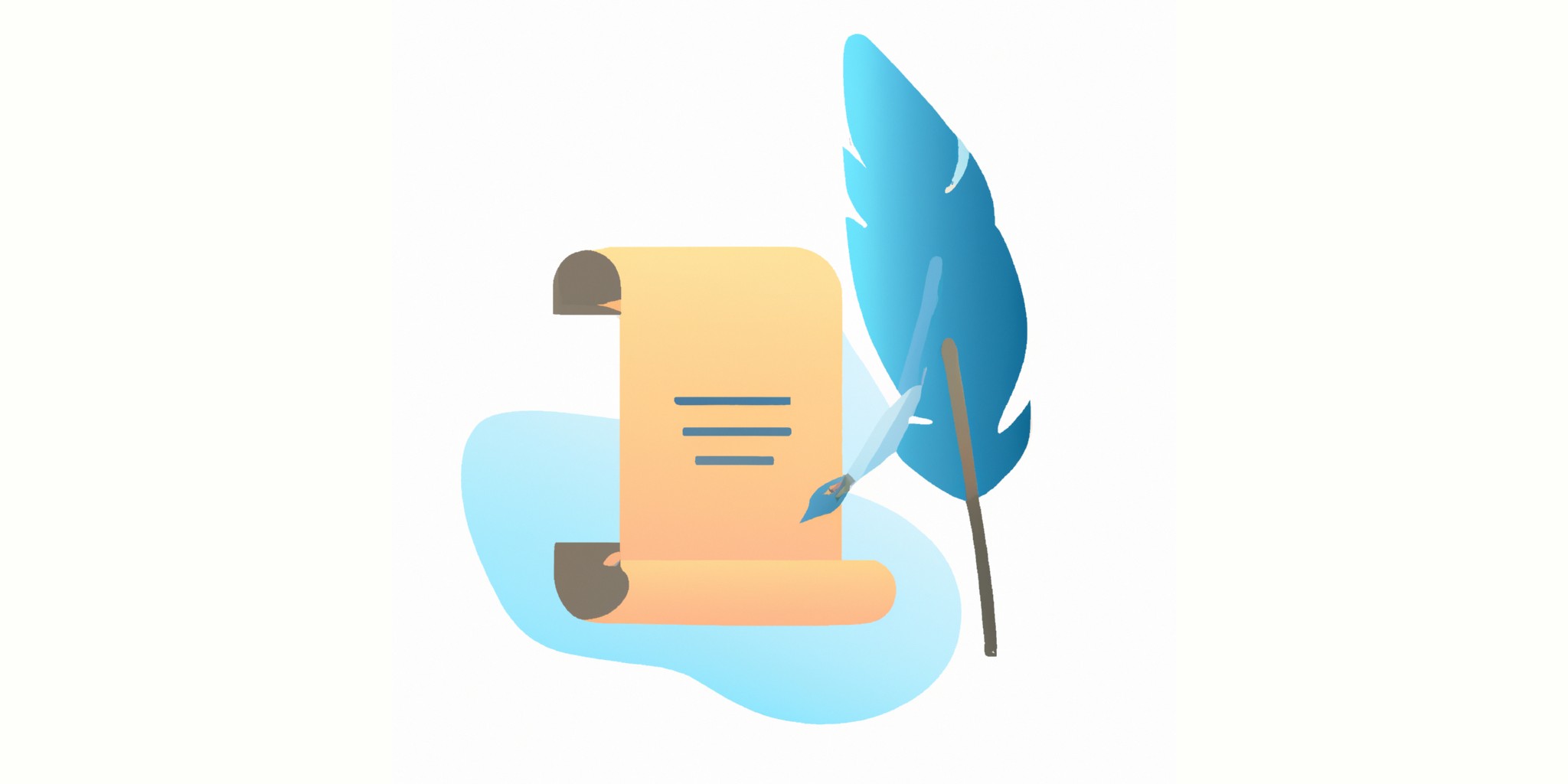 a quill and scroll in flat illustration style with gradients and white background