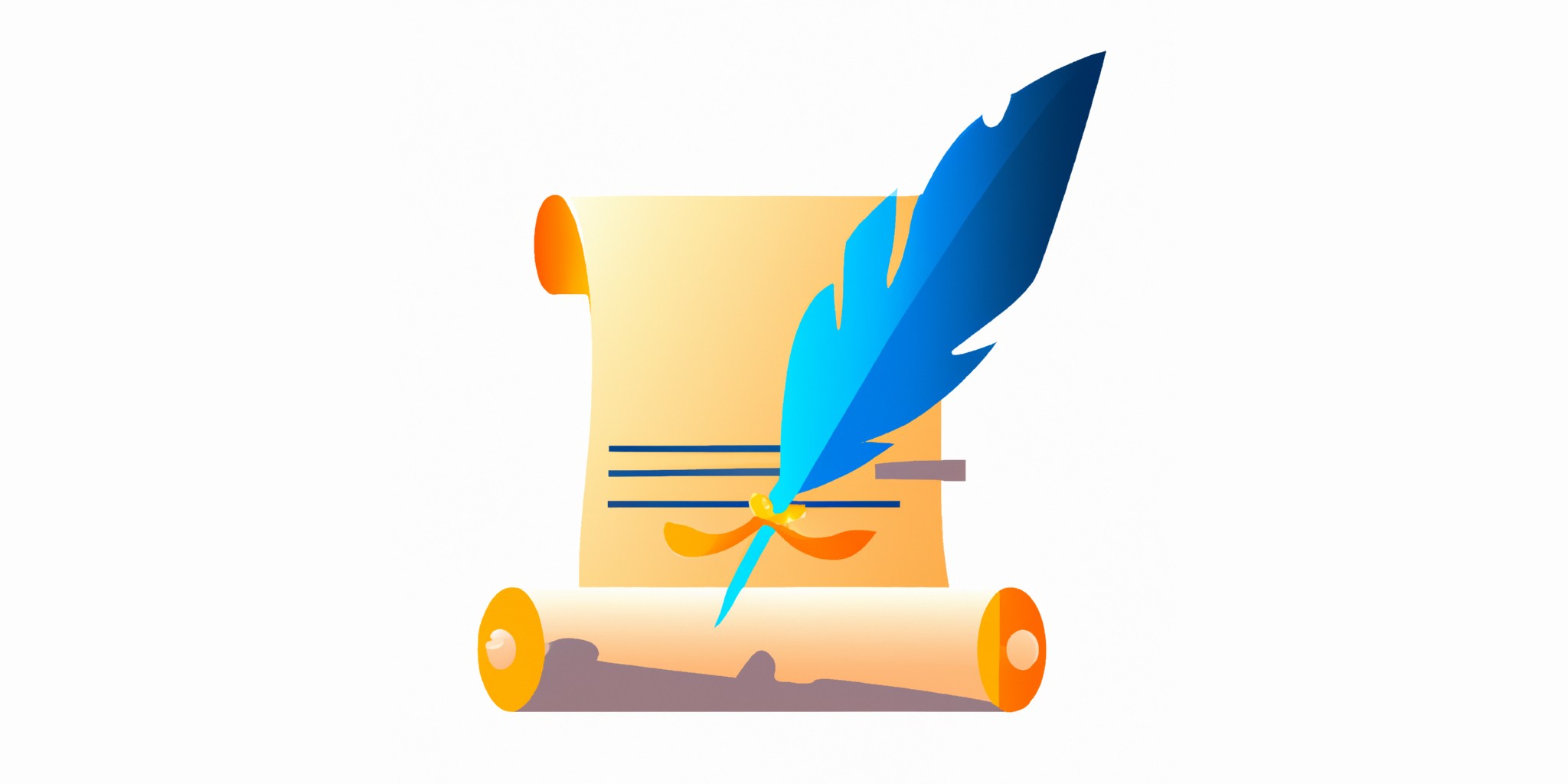 a quill and scroll in flat illustration style with gradients and white background