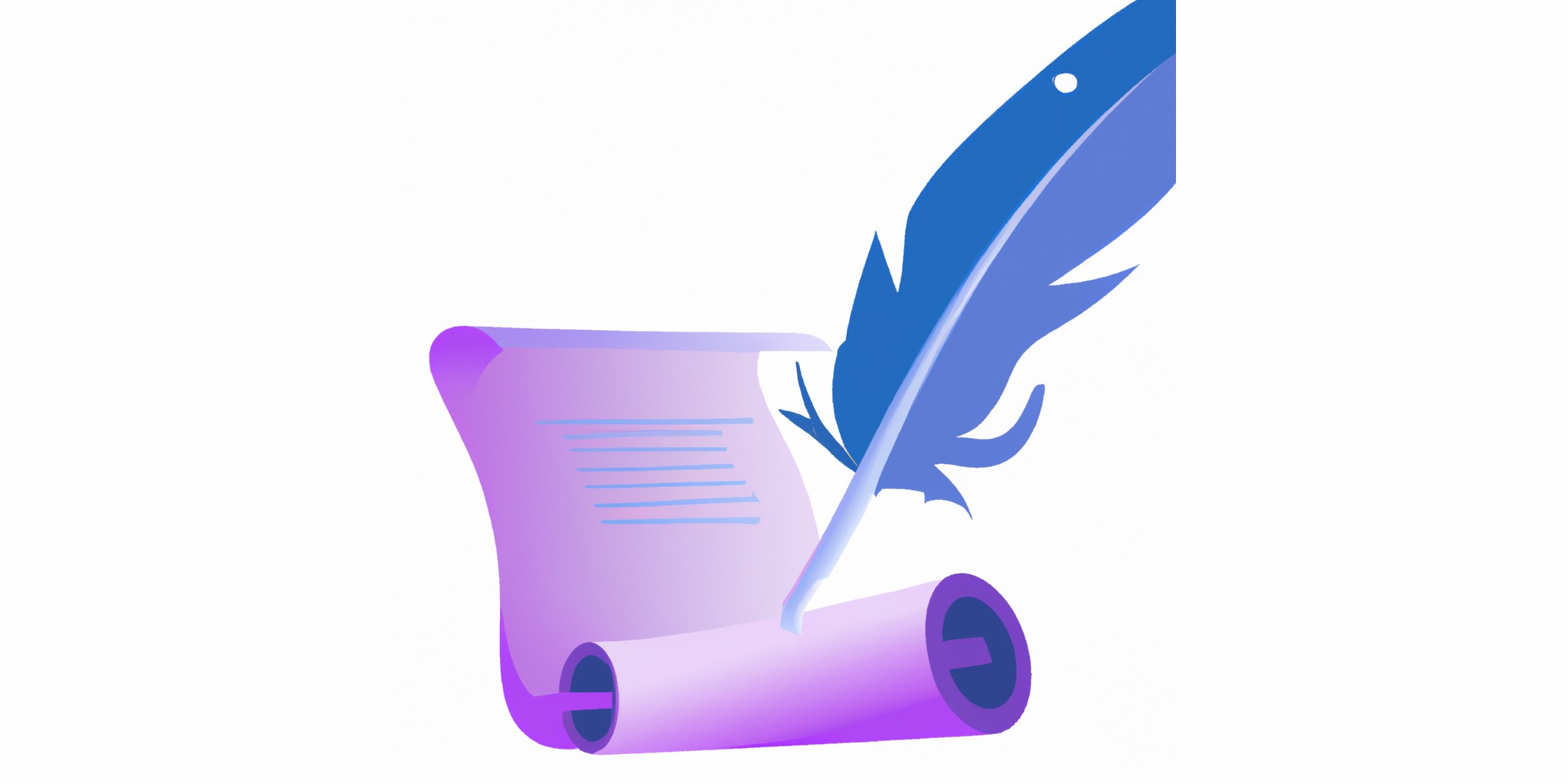 a quill and scroll in flat illustration style with gradients and white background