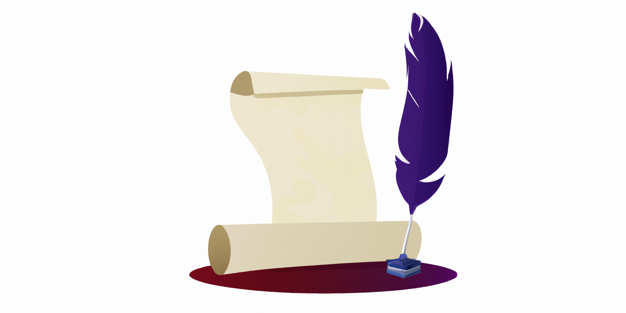 a quill and scroll in flat illustration style with gradients and white background