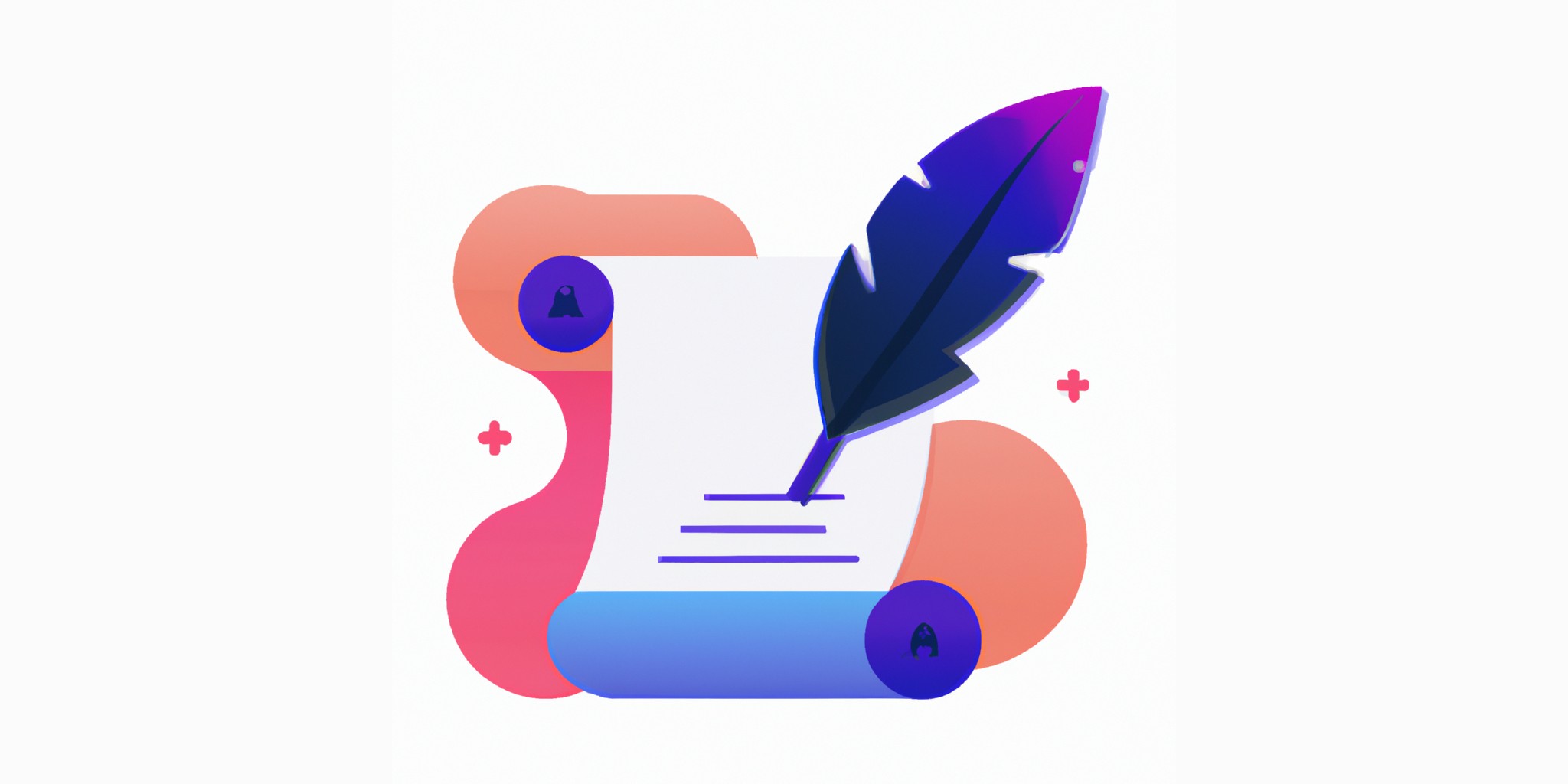 a quill and scroll in flat illustration style with gradients and white background