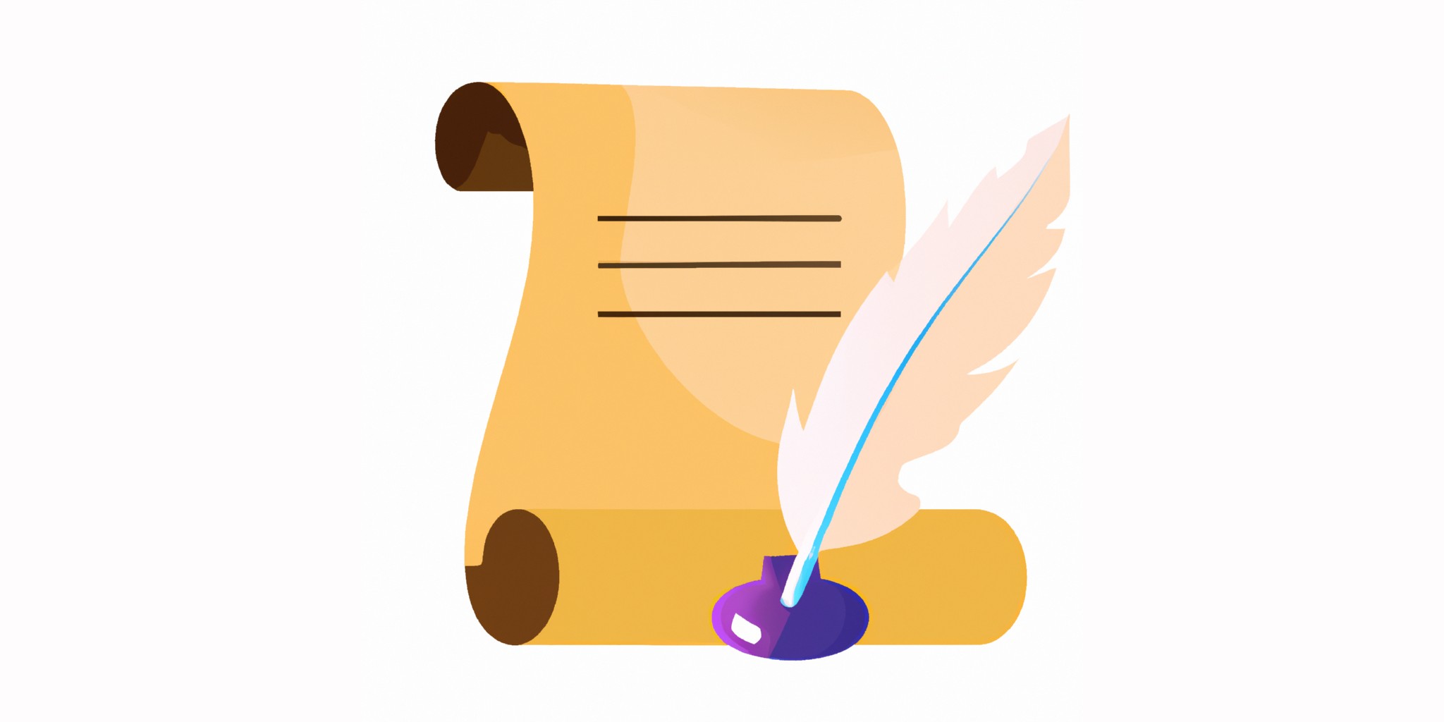 quill and scroll in flat illustration style with gradients and white background