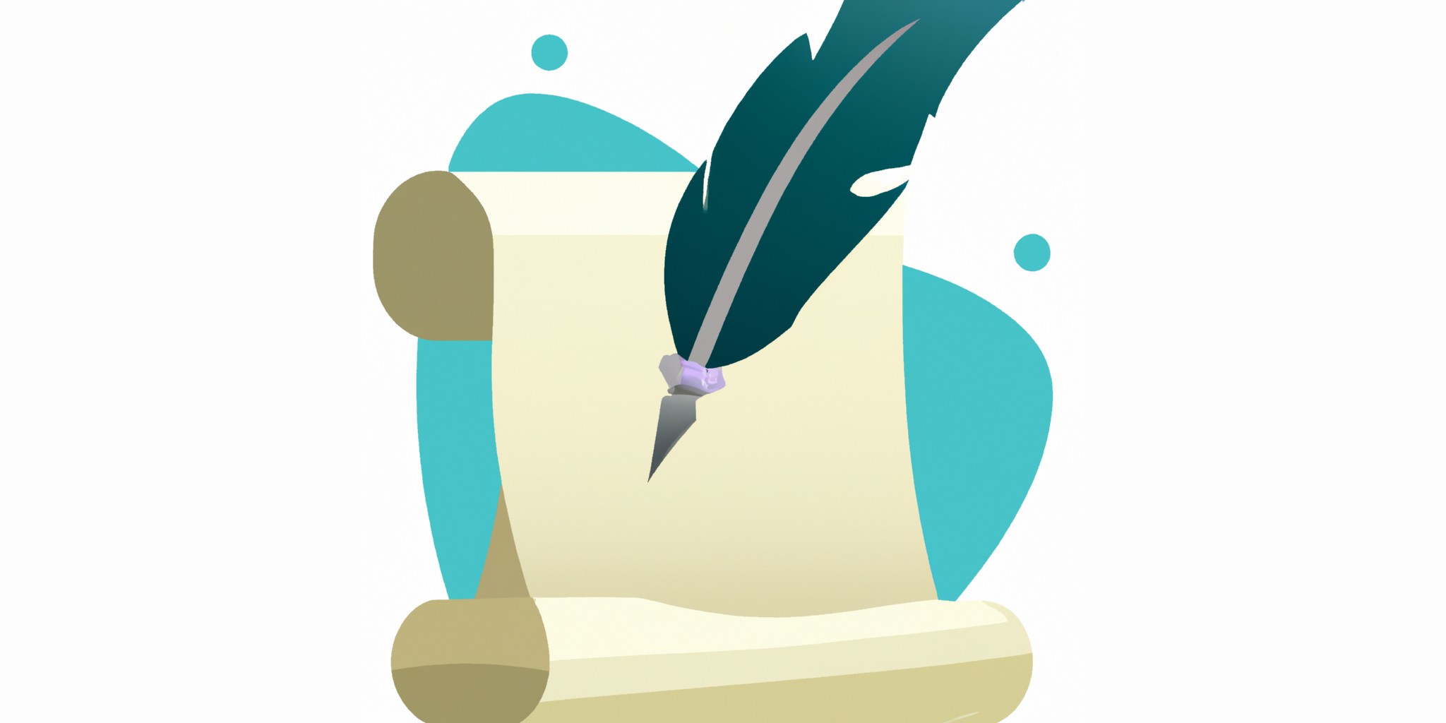 a quill and scroll in flat illustration style with gradients and white background