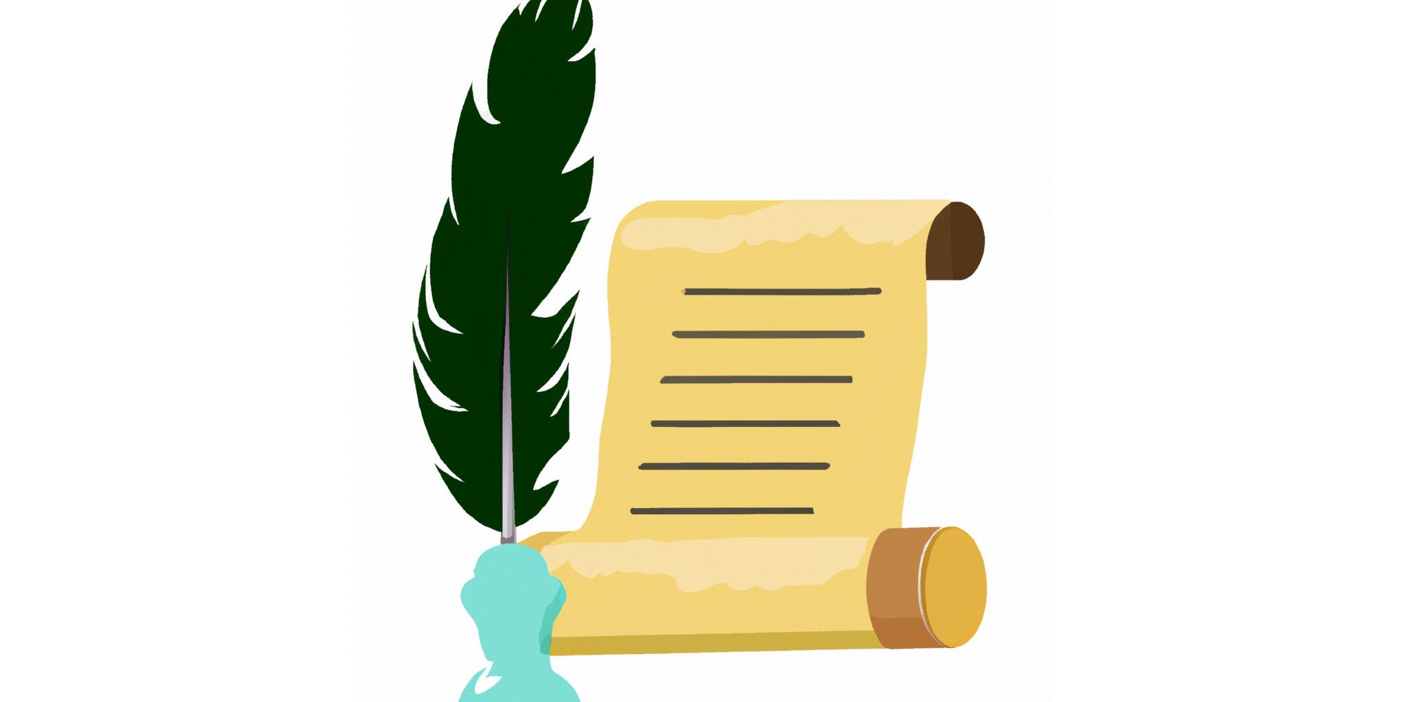 a quill and scroll in flat illustration style with gradients and white background