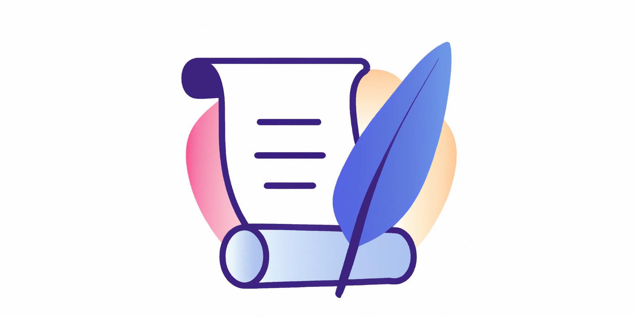 a quill and scroll in flat illustration style with gradients and white background