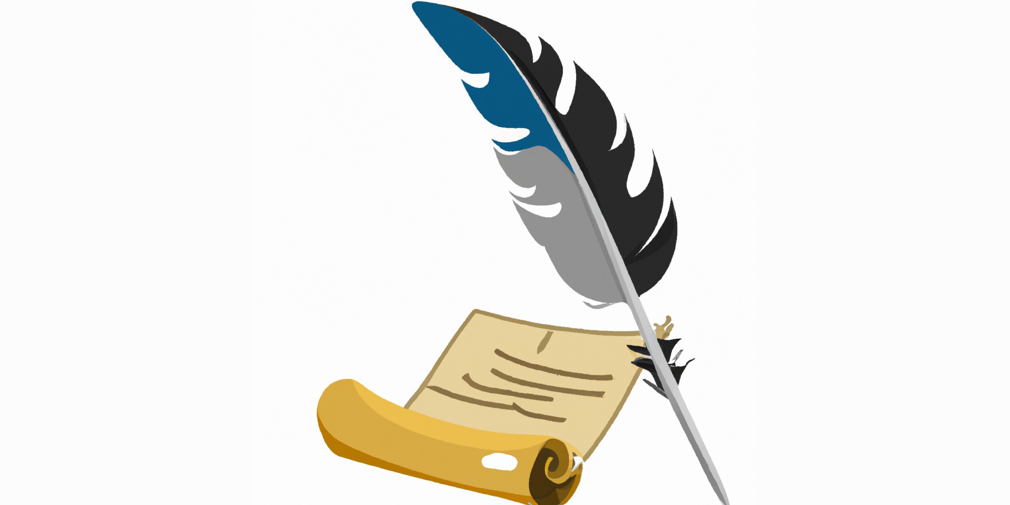 a quill and scroll in flat illustration style with gradients and white background