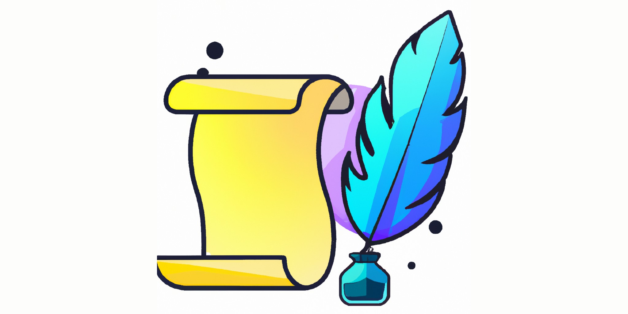 a quill and scroll in flat illustration style with gradients and white background