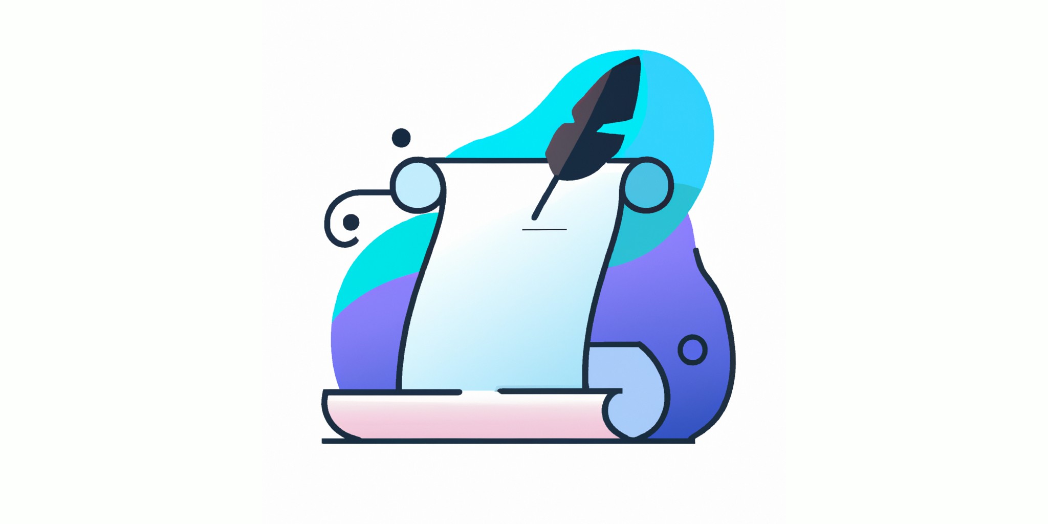 a quill and scroll in flat illustration style with gradients and white background