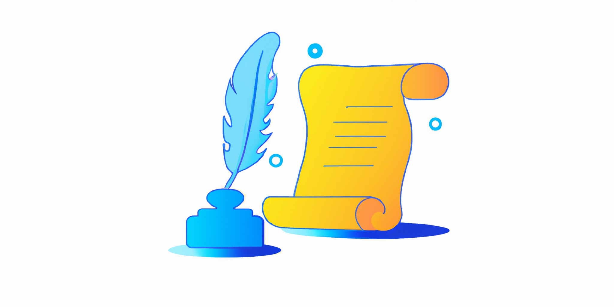 a quill and scroll in flat illustration style with gradients and white background