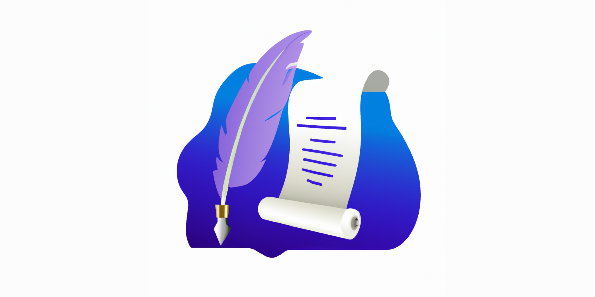 a quill and scroll in flat illustration style with gradients and white background