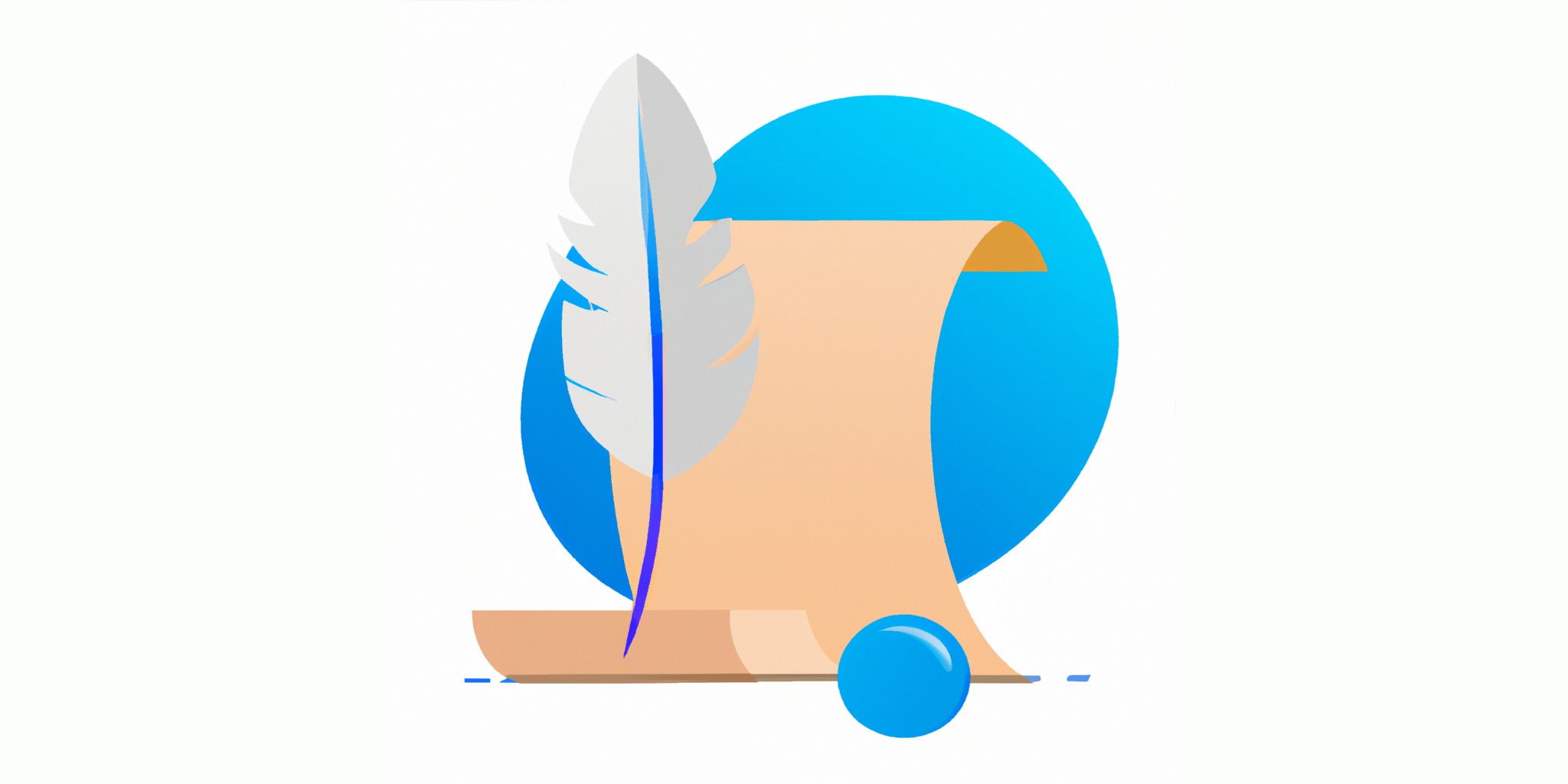 a quill and scroll in flat illustration style with gradients and white background