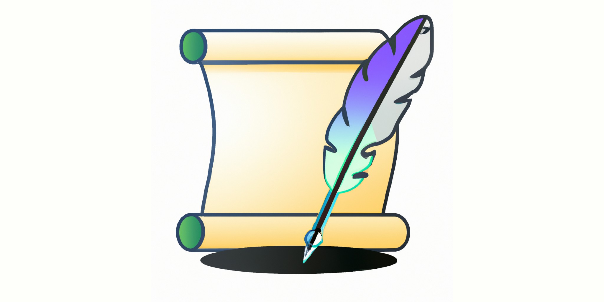 a quill and scroll in flat illustration style with gradients and white background