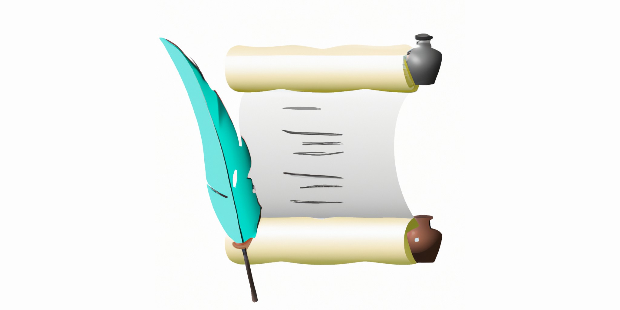 a quill and scroll in flat illustration style with gradients and white background