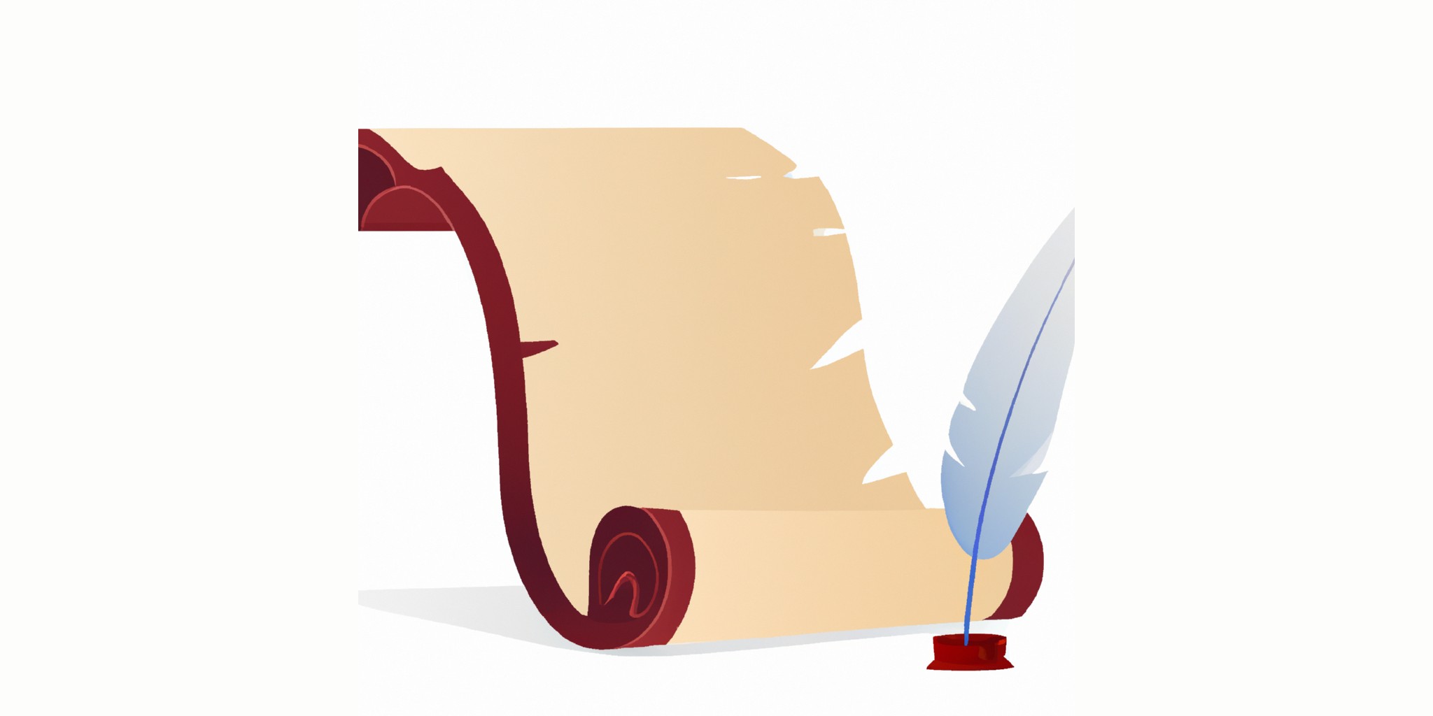 a quill and scroll in flat illustration style with gradients and white background