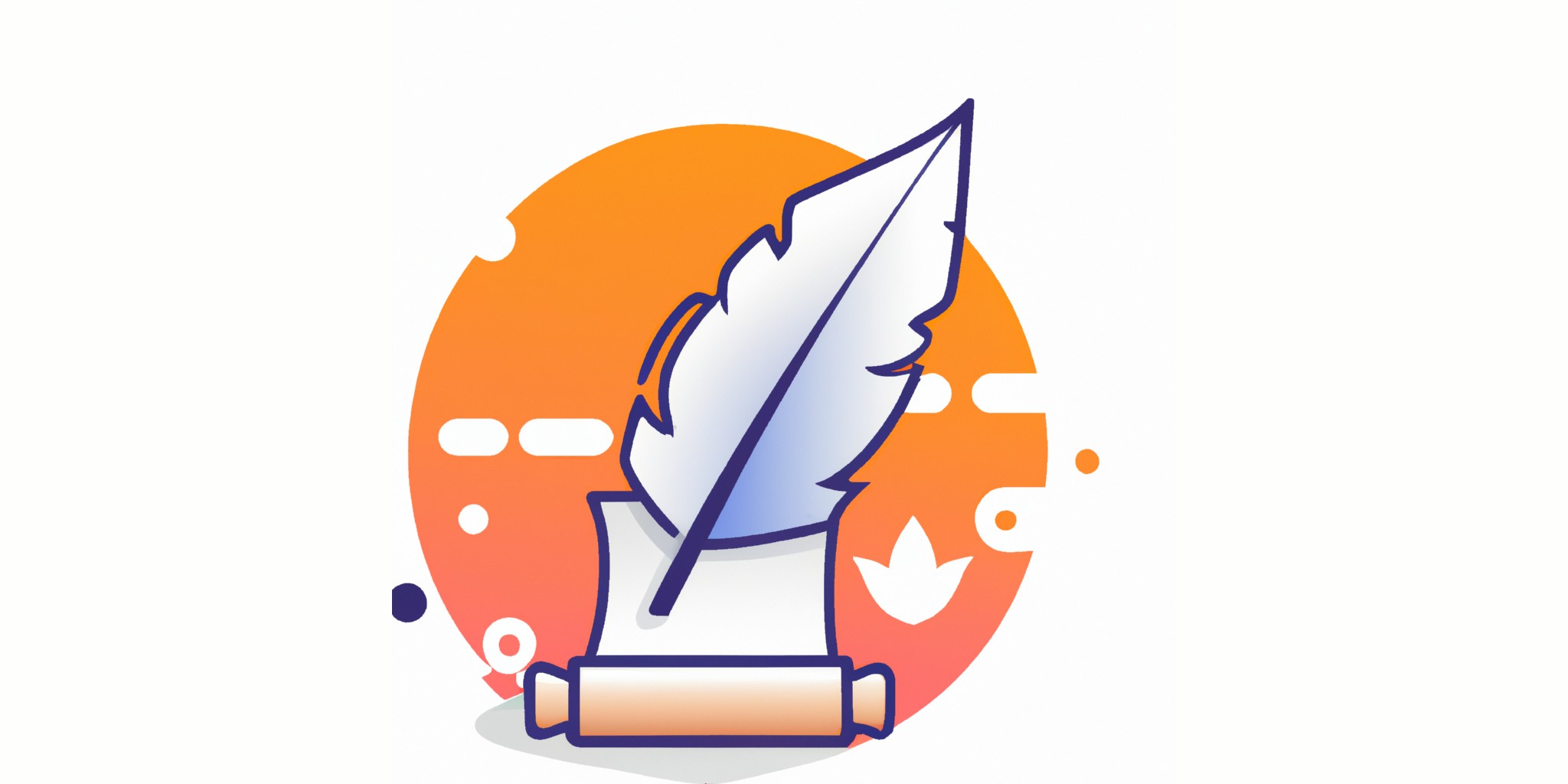 a quill and scroll in flat illustration style with gradients and white background