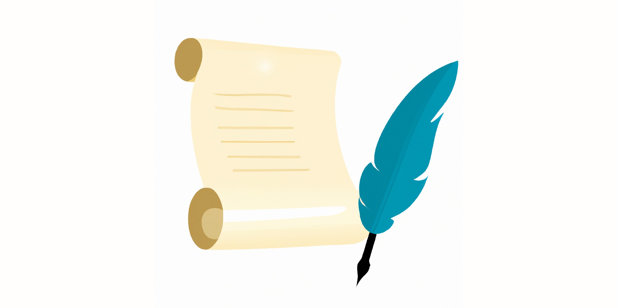 a quill and scroll in flat illustration style with gradients and white background