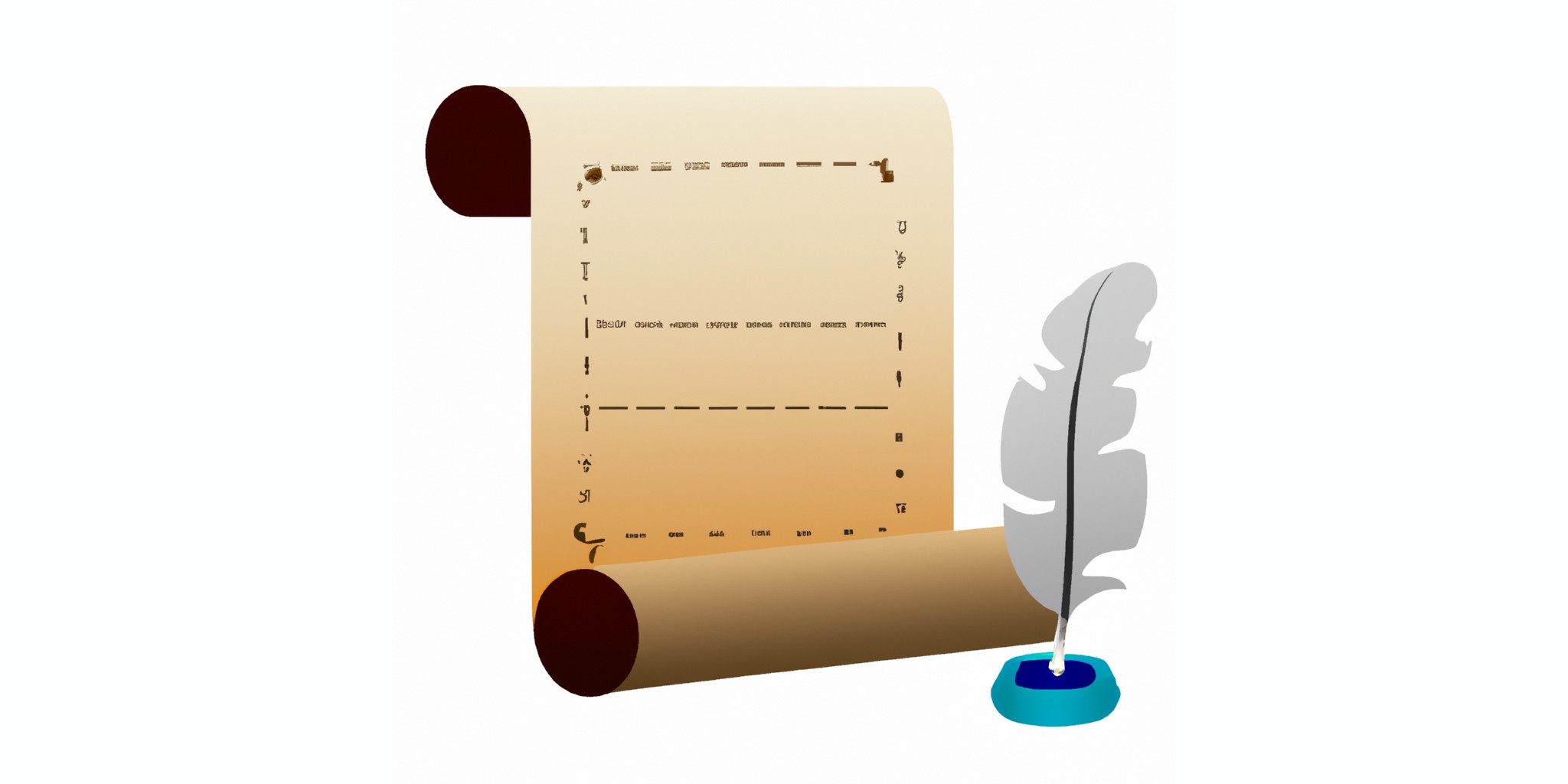 a quill and scroll in flat illustration style with gradients and white background