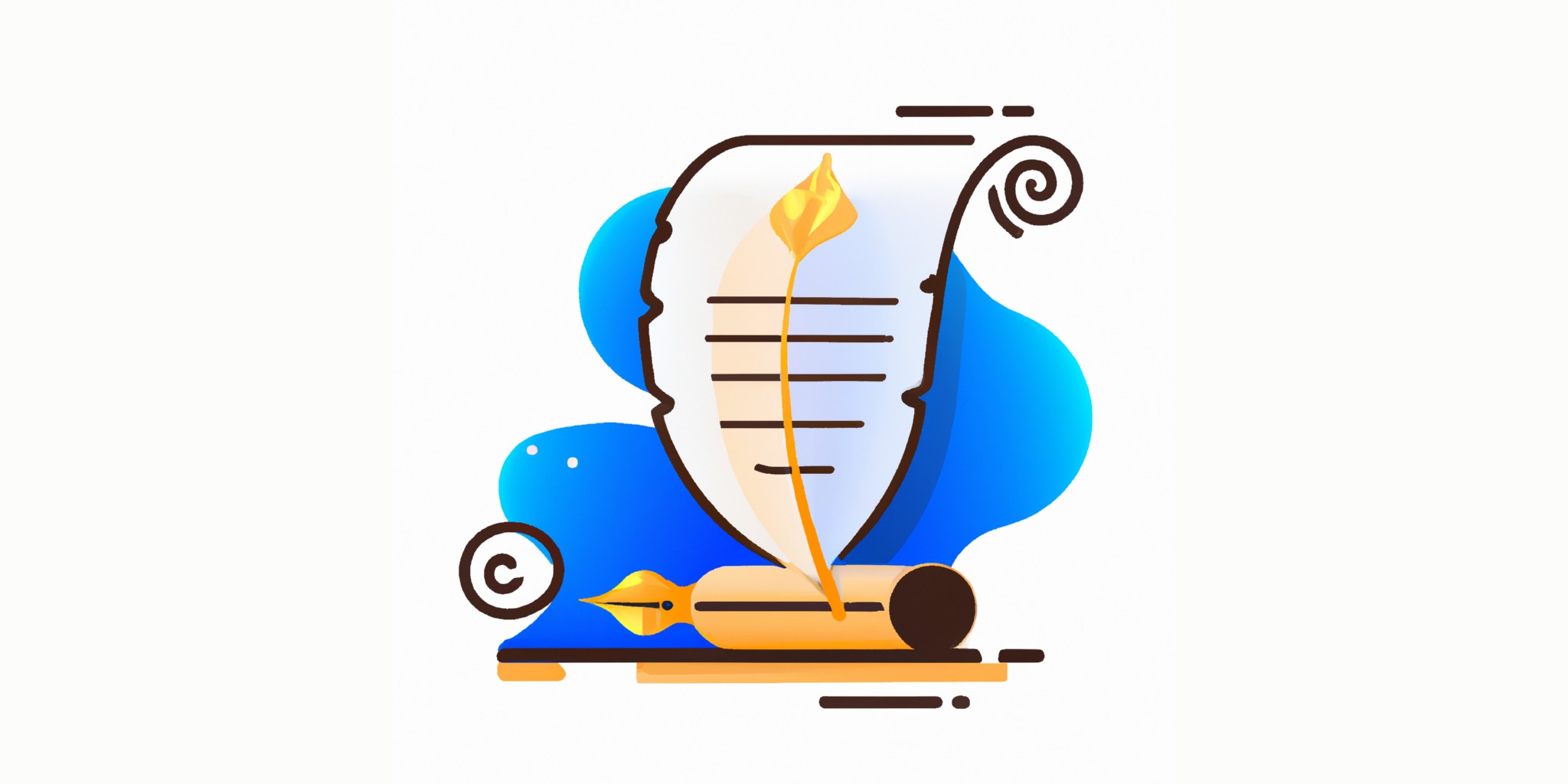 a quill and scroll in flat illustration style with gradients and white background