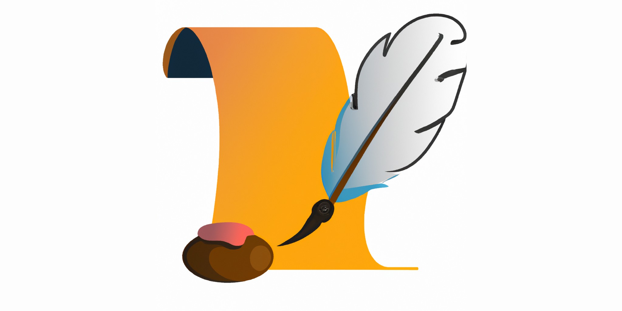 a quill and scroll in flat illustration style with gradients and white background