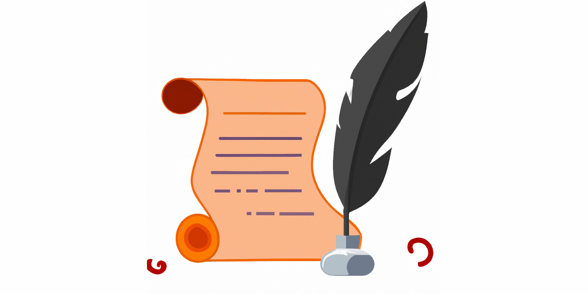 a quill and scroll in flat illustration style with gradients and white background