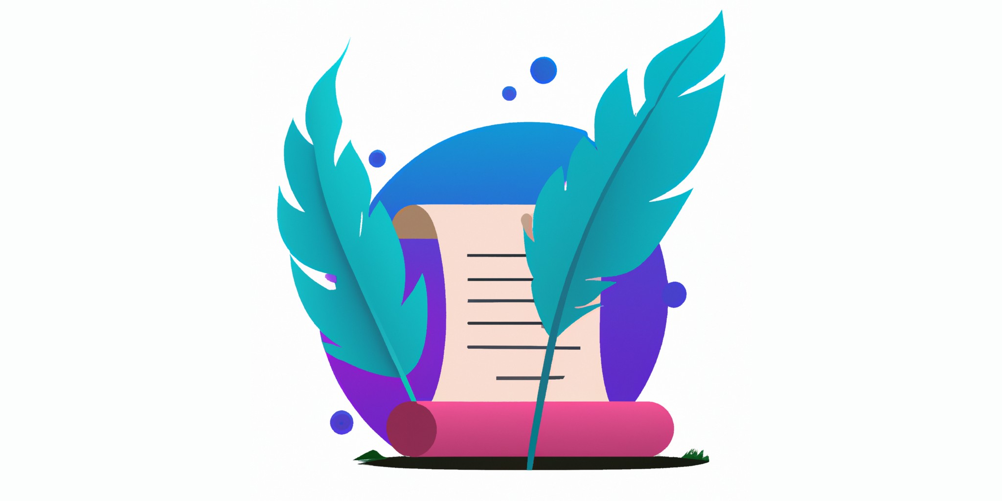 a quill and scroll in flat illustration style with gradients and white background