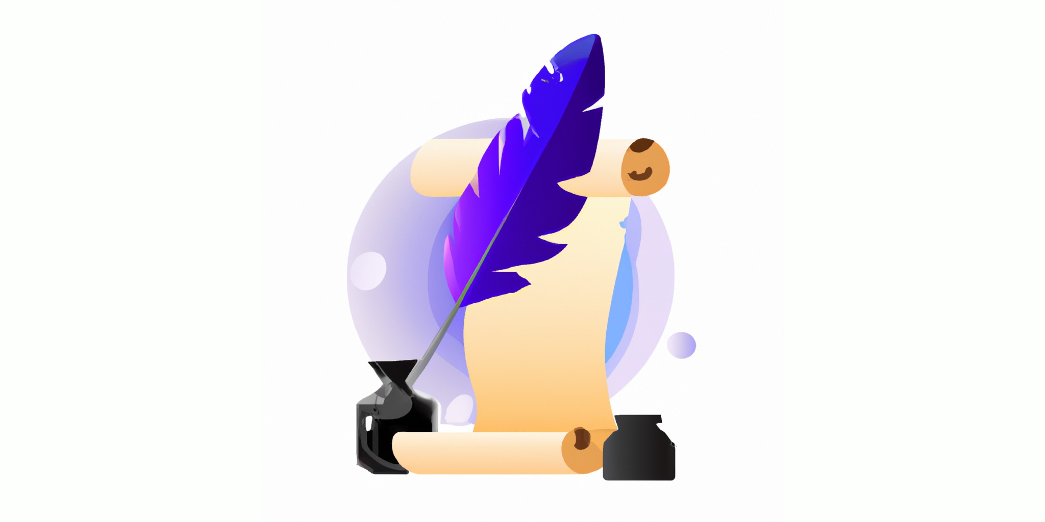 a quill and scroll in flat illustration style with gradients and white background