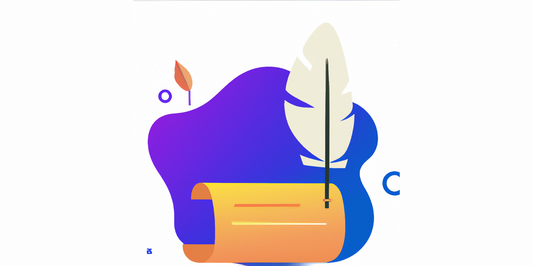 a quill and scroll in flat illustration style with gradients and white background