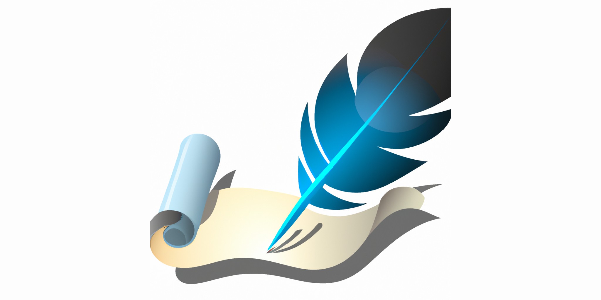 a quill and scroll in flat illustration style with gradients and white background