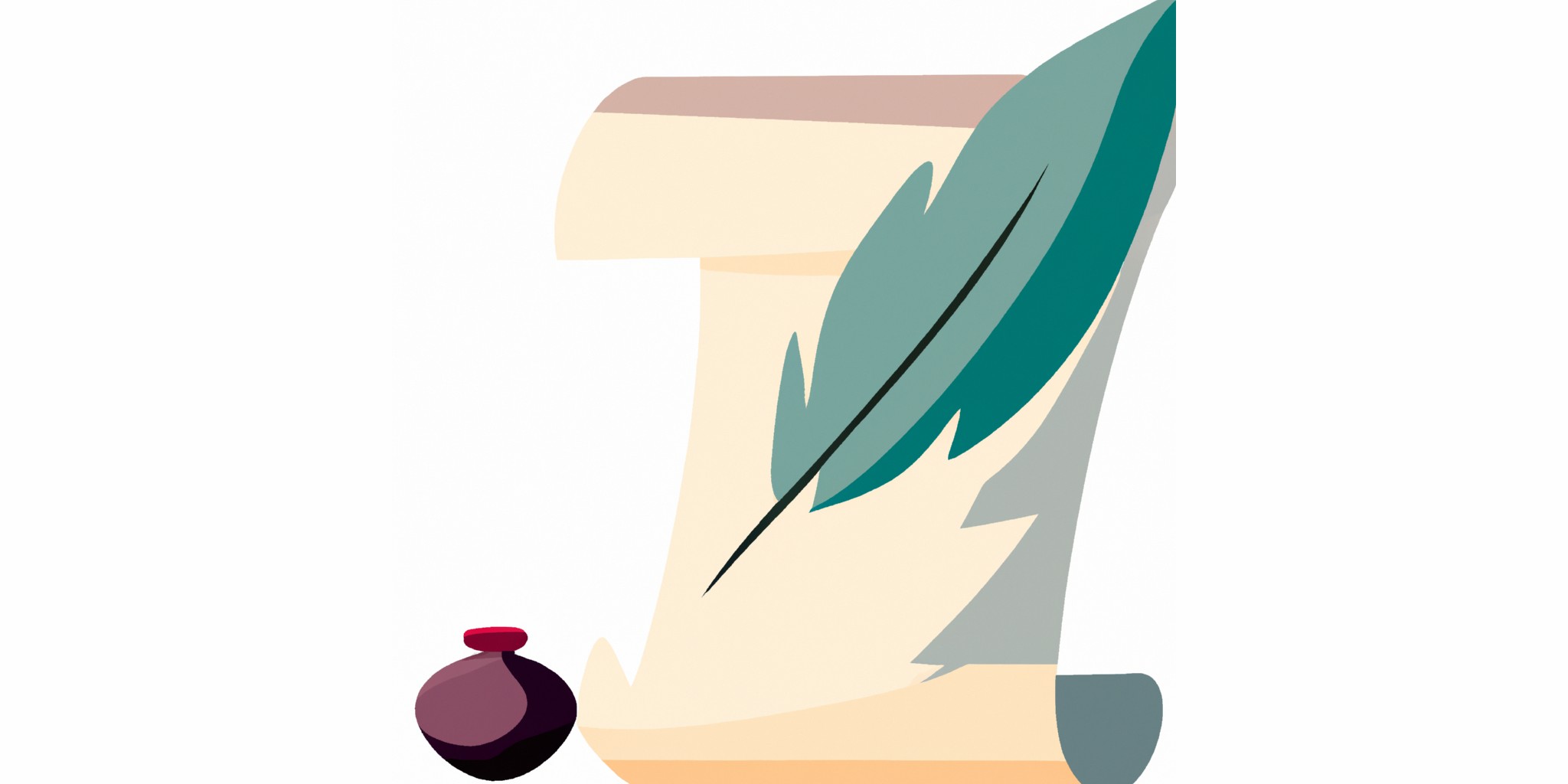 a quill and scroll in flat illustration style with gradients and white background