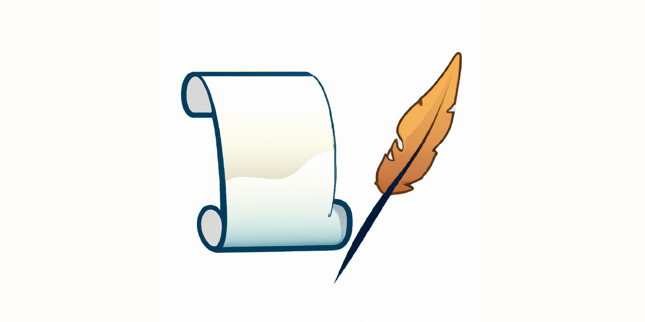 a quill and scroll in flat illustration style with gradients and white background