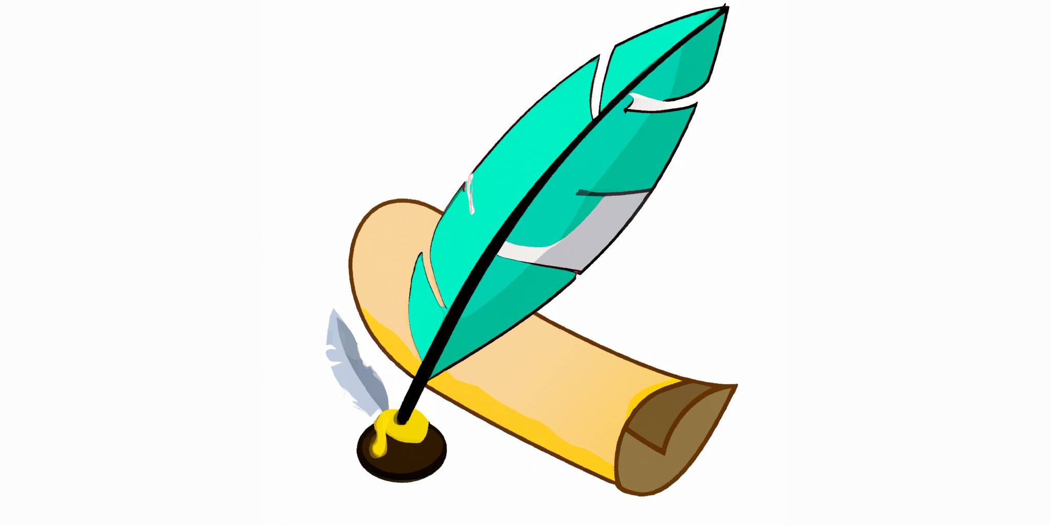 a quill and scroll in flat illustration style with gradients and white background