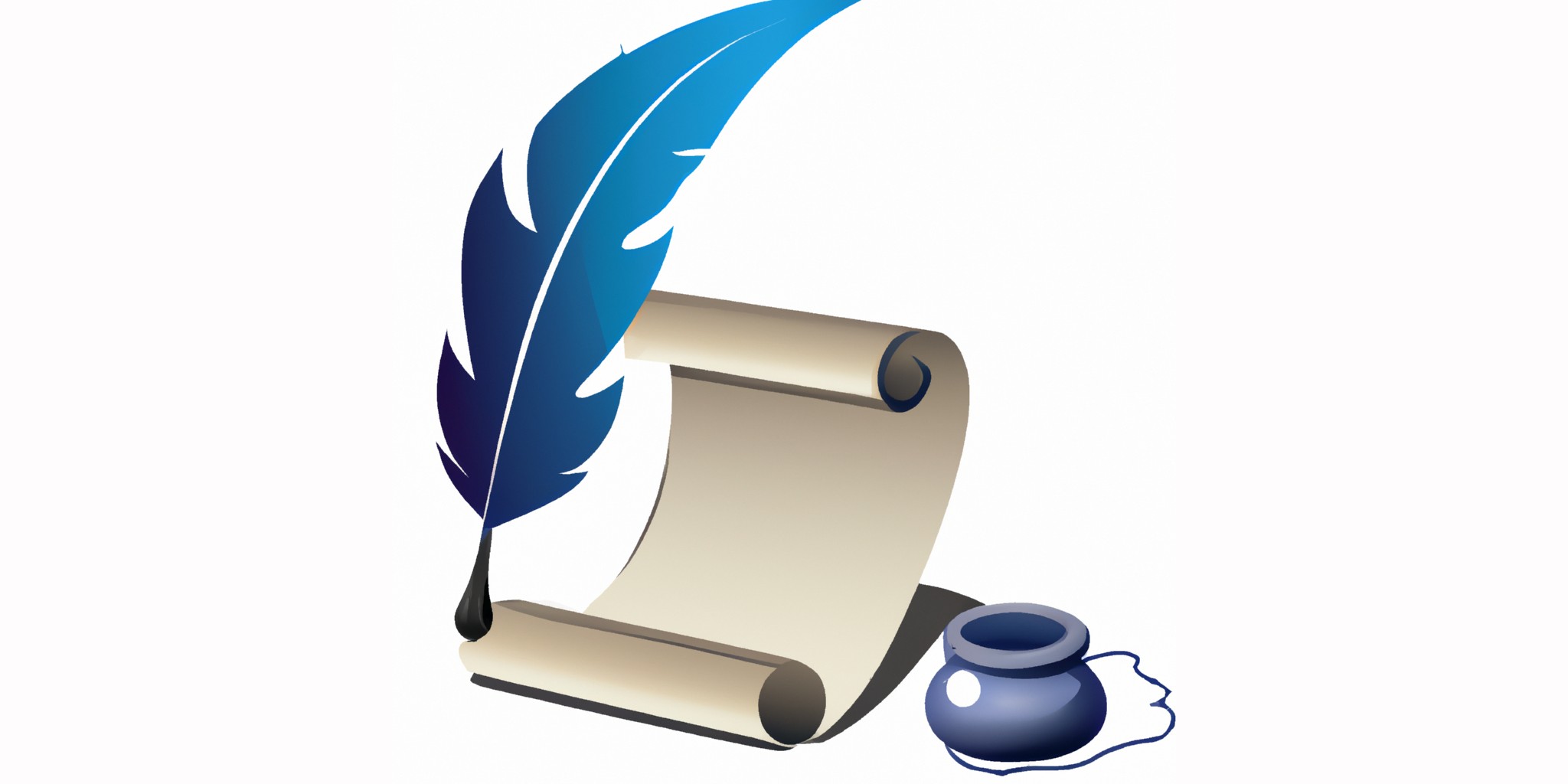 a quill and scroll in flat illustration style with gradients and white background