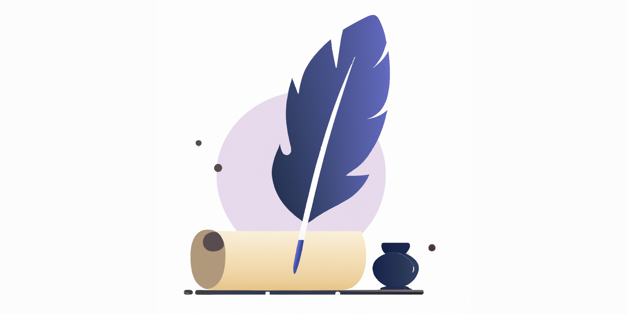 a quill and scroll in flat illustration style with gradients and white background