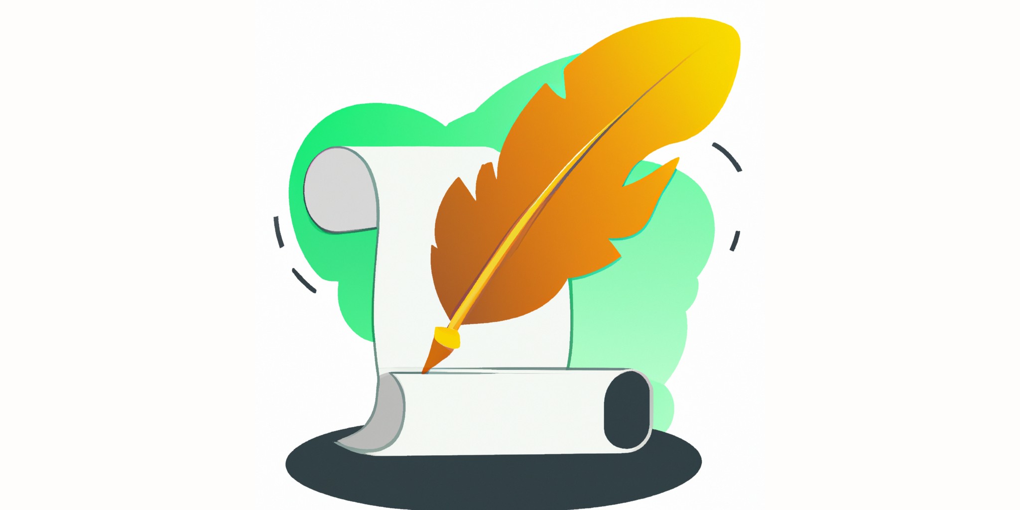 a quill and scroll in flat illustration style with gradients and white background