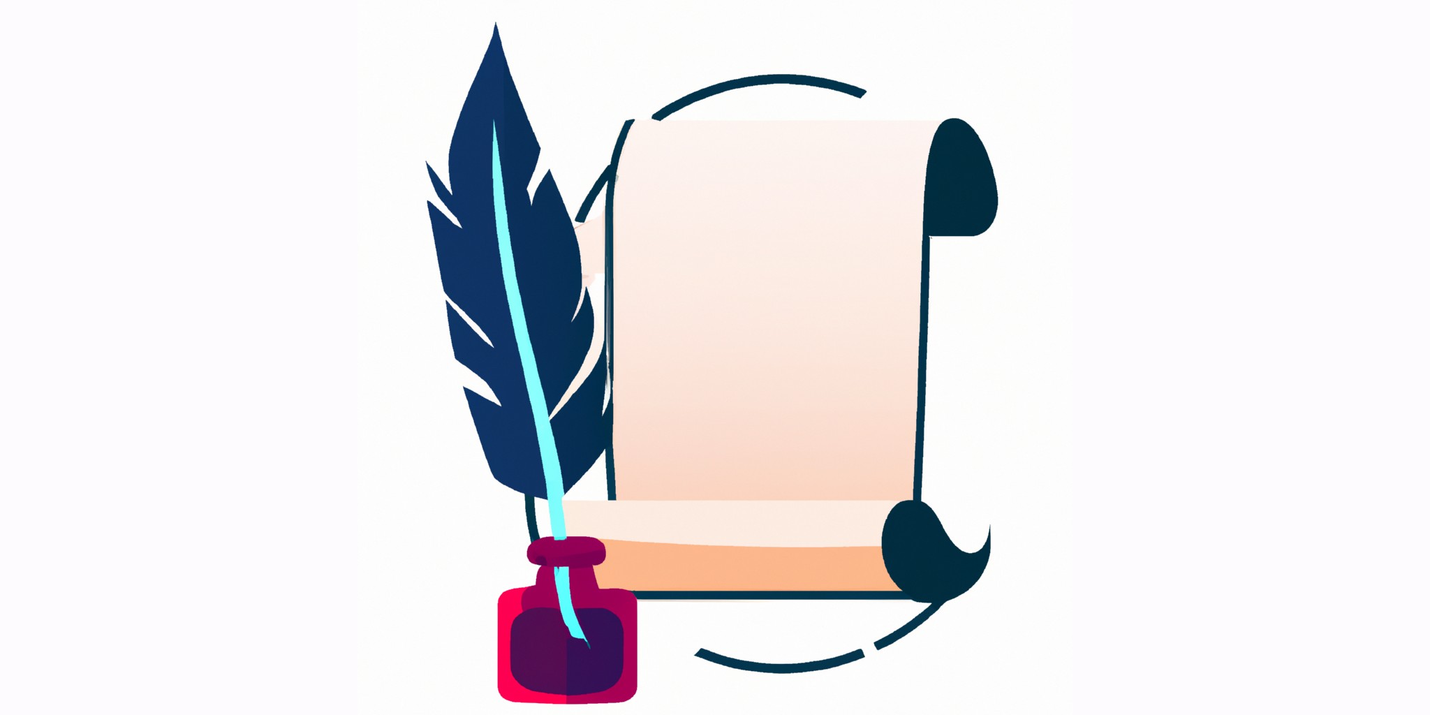 a quill and scroll in flat illustration style with gradients and white background