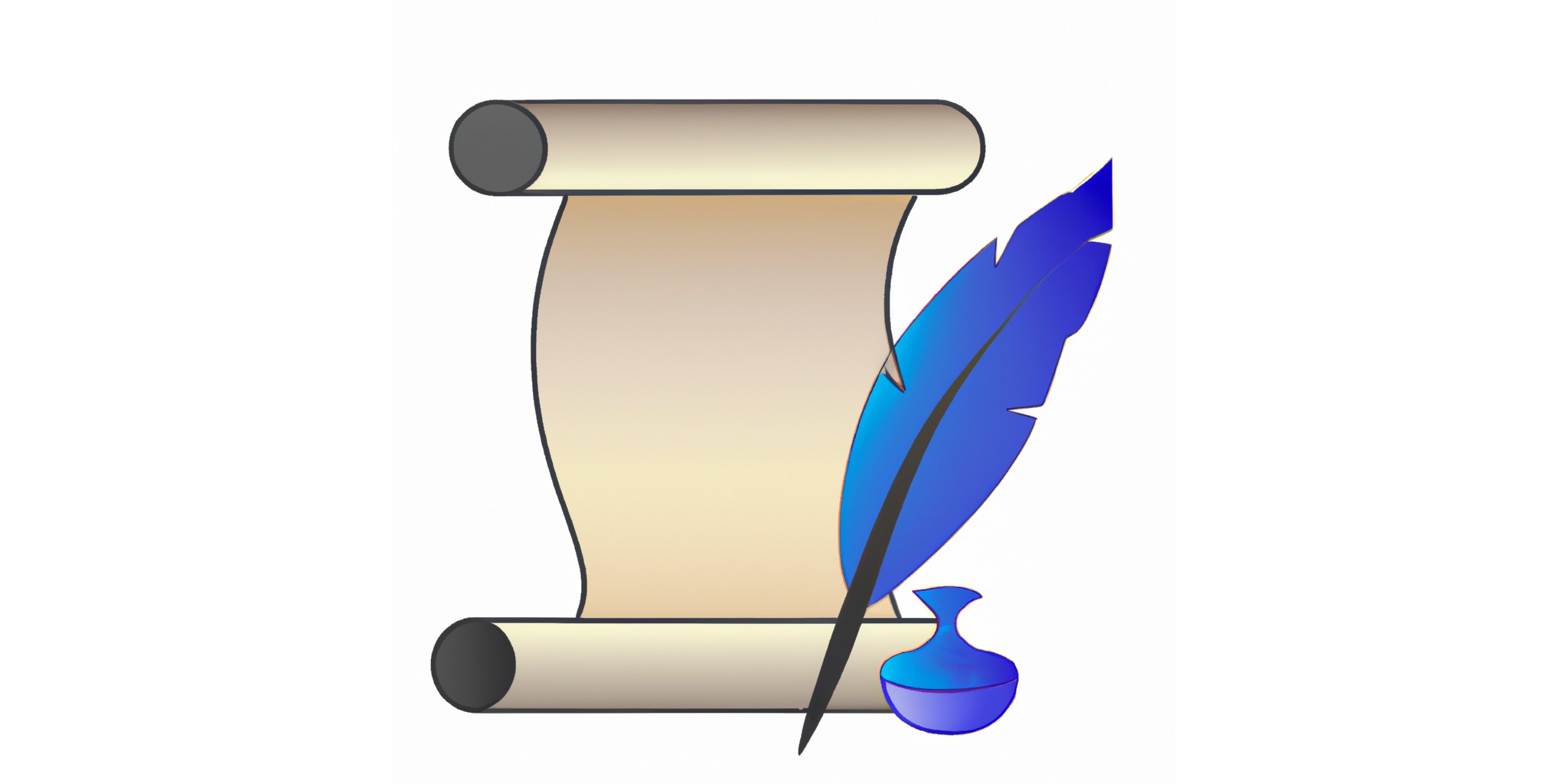 a quill and scroll in flat illustration style with gradients and white background