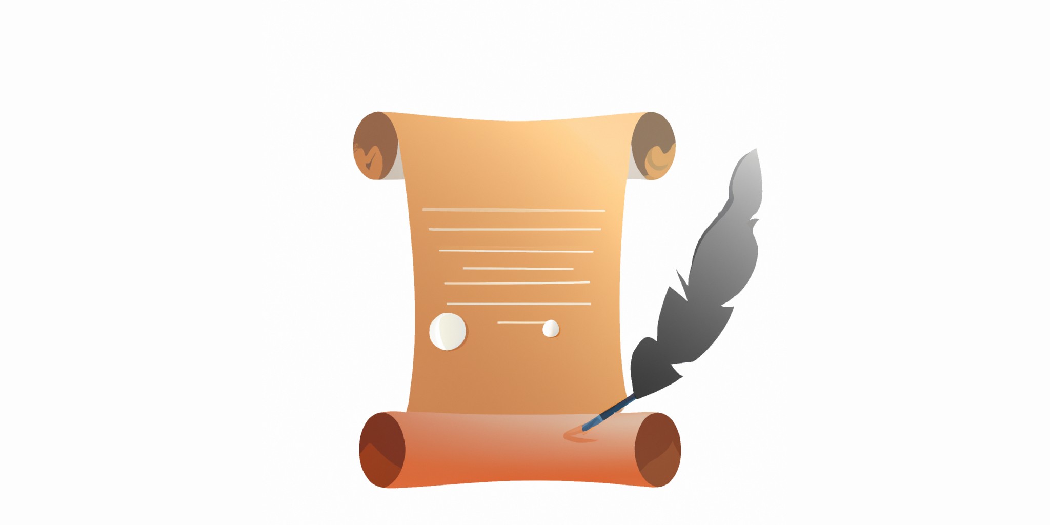 a quill and scroll in flat illustration style with gradients and white background