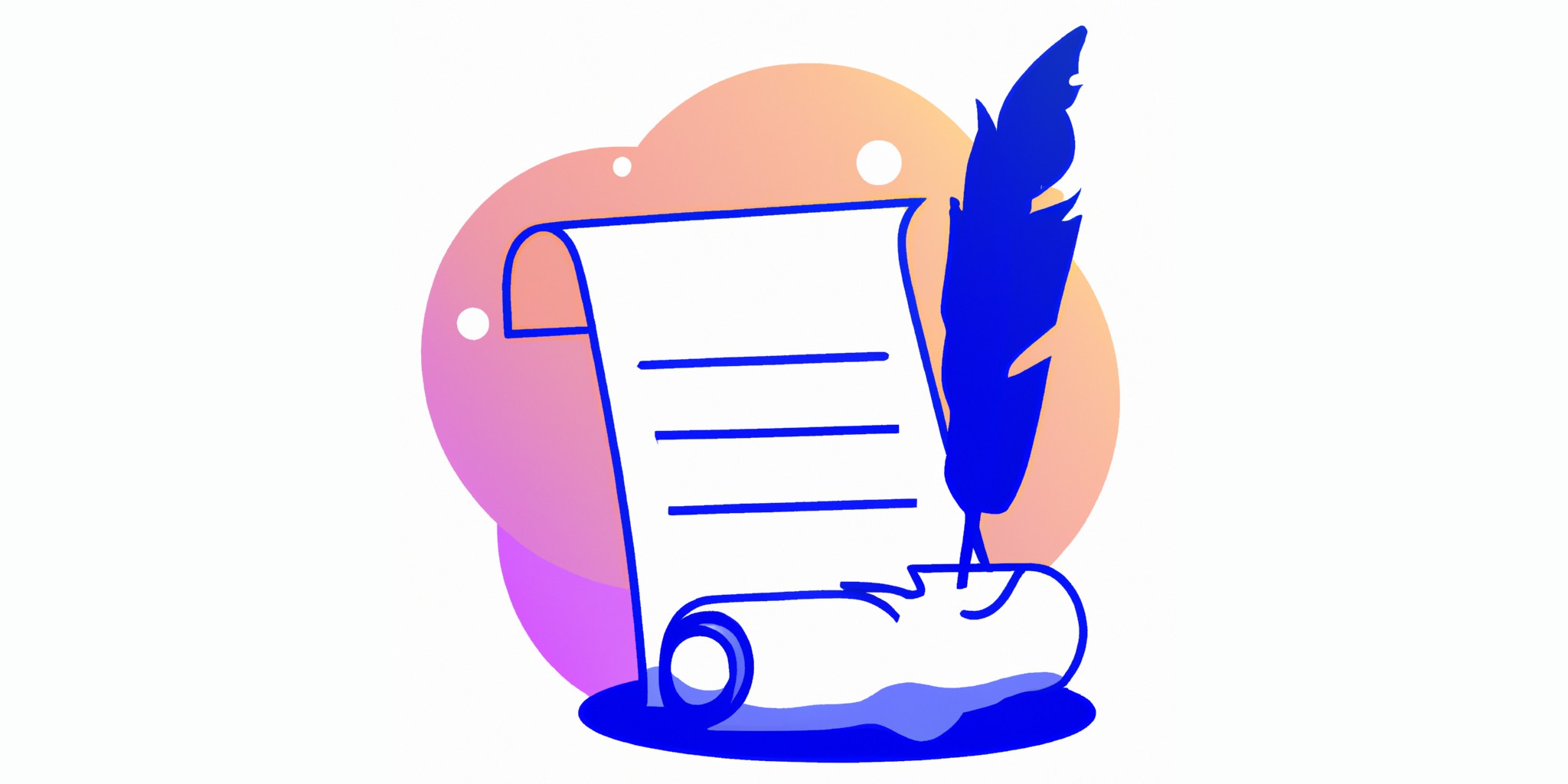 a quill and scroll in flat illustration style with gradients and white background