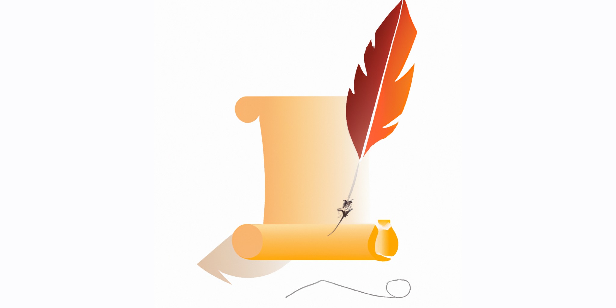 a quill and scroll in flat illustration style with gradients and white background