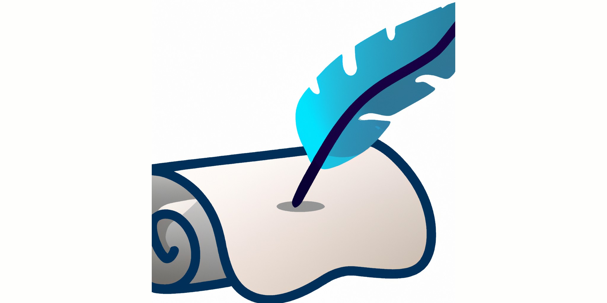 a quill and scroll in flat illustration style with gradients and white background