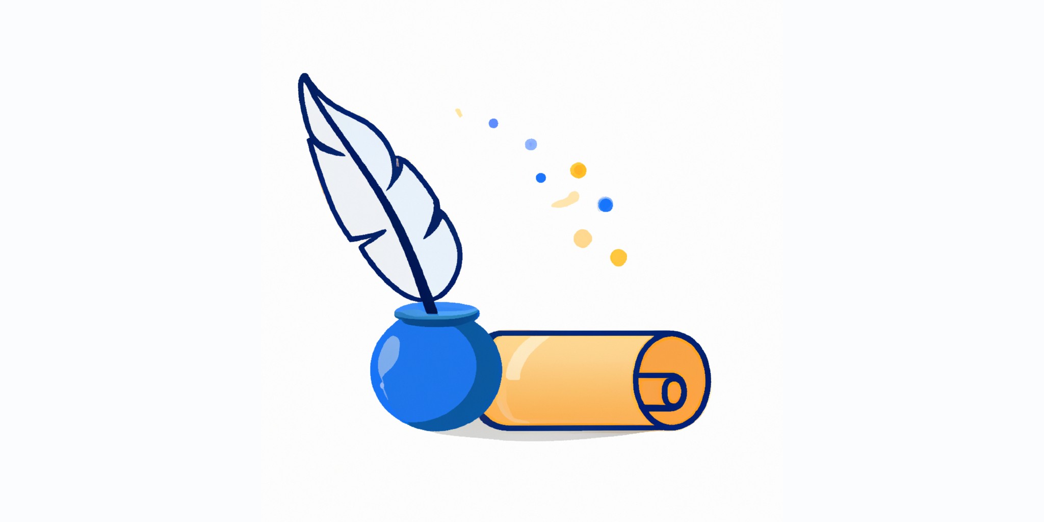 a quill and scroll in flat illustration style with gradients and white background