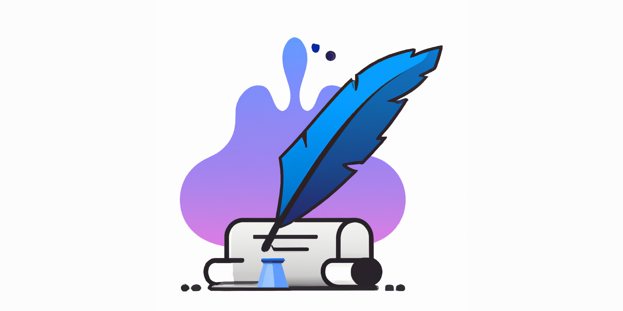 a quill and scroll in flat illustration style with gradients and white background