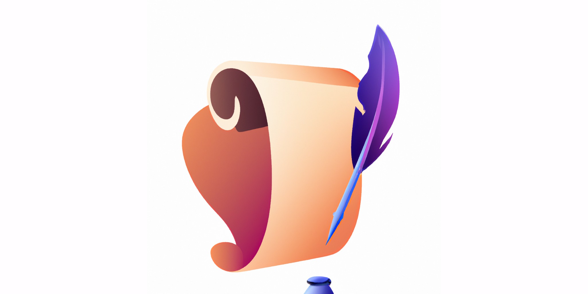 a quill and scroll in flat illustration style with gradients and white background