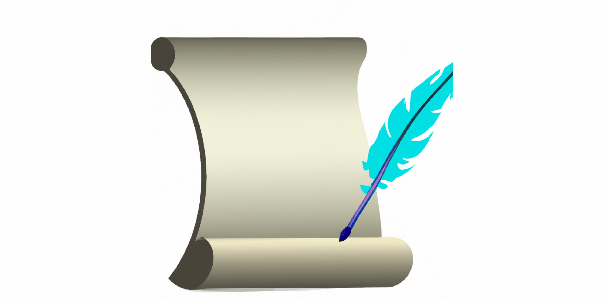 a quill and scroll in flat illustration style with gradients and white background