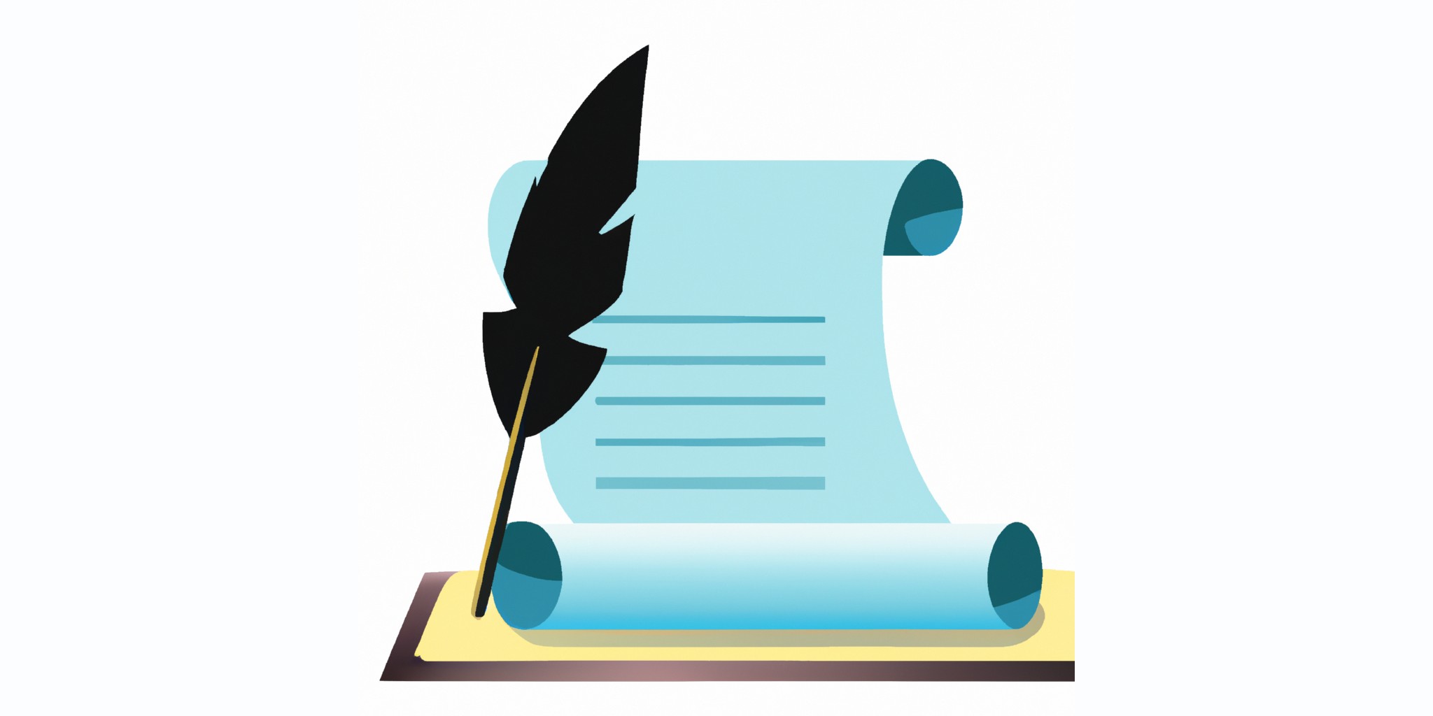 a quill and scroll in flat illustration style with gradients and white background